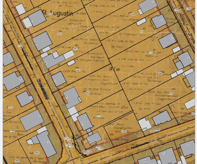 Bebauungsplan-Auszug mit dem Grundstück an der heutigen Pauluskirchstraße in Sankt Augustin