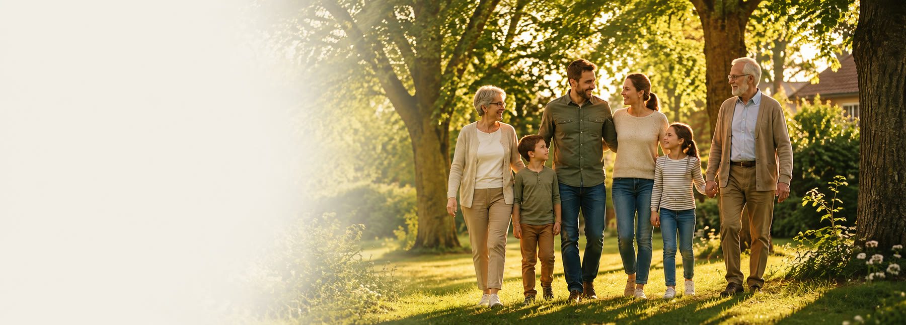 Familie im Grünen, mehrere Generationen gemeinsam unterwegs